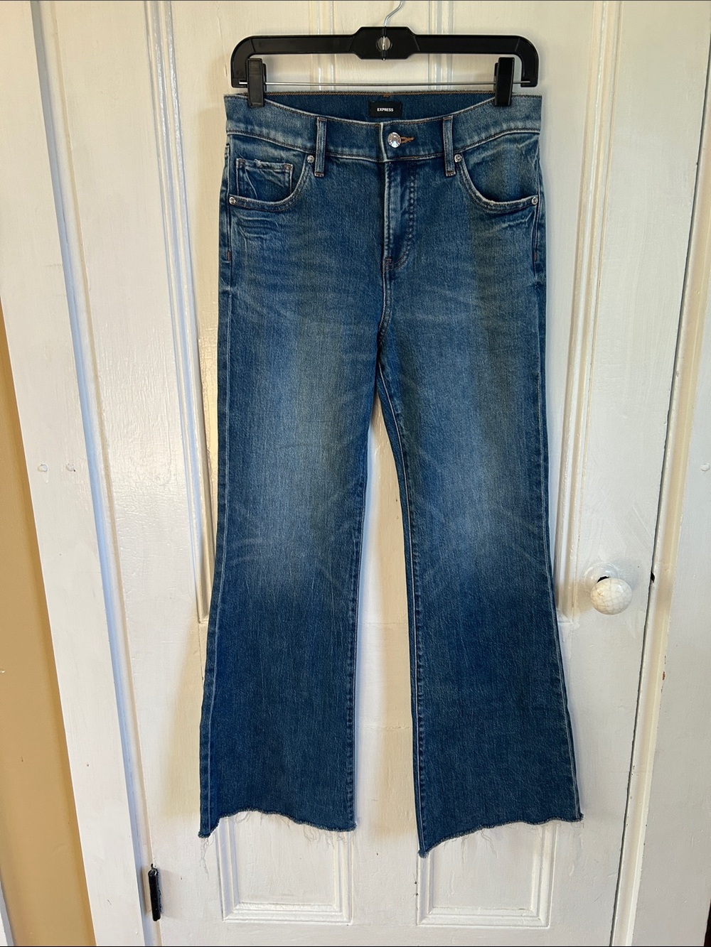Express Women's Wide Leg Jeans in Medium Blue Denim
